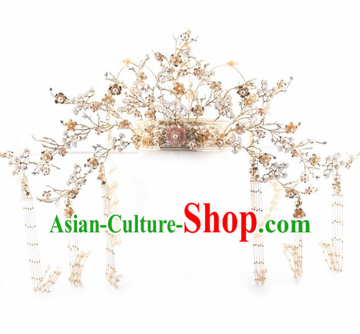 Top Chinese Traditional Palace Hair Accessories Ancient Tassel Phoenix Coronet Hairpins Complete Set for Women