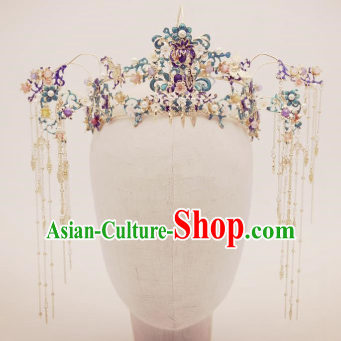 Top Chinese Traditional Wedding Hair Accessories Ancient Blueing Hair Combs Hairpins Complete Set for Women