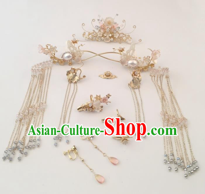 Top Chinese Traditional Hair Accessories Ancient Classical Shell Butterfly Hair Clips Palace Hairpins Complete Set for Women
