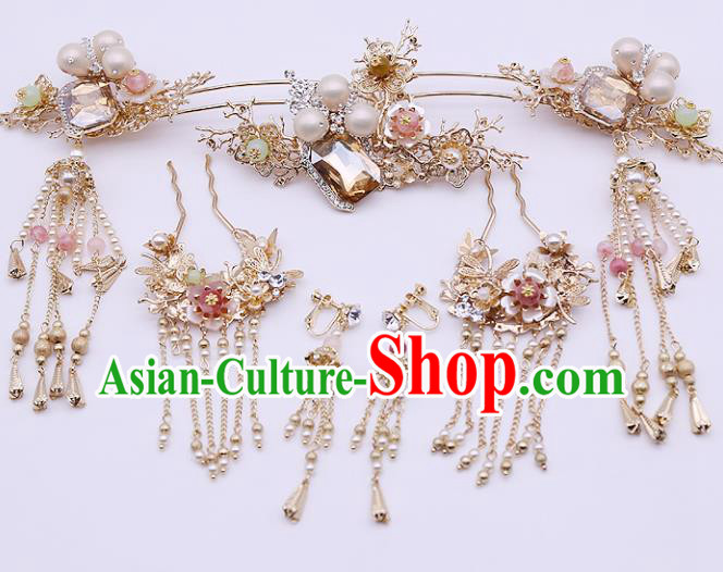 Top Chinese Traditional Hair Accessories Ancient Classical Palace Pearls Hairpins Complete Set for Women