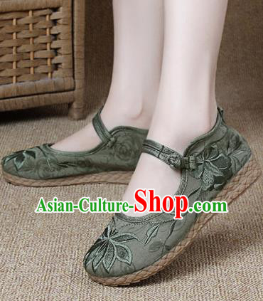 Chinese Shoes Wedding Shoes Traditional Embroidered Shoes Embroidery Lotus Green Hanfu Shoes for Women