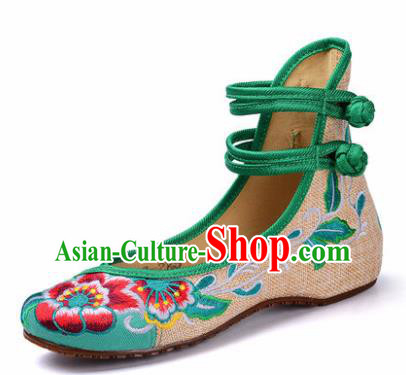 Chinese Shoes Wedding Green Shoes Traditional Embroidered Shoes Embroidery Peony Hanfu Shoes for Women