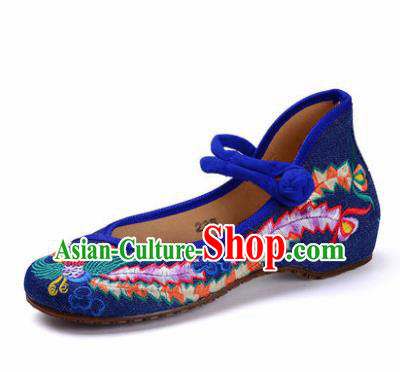 Chinese Shoes Wedding Shoes Traditional Blue Embroidered Shoes Embroidery Phoenix Hanfu Shoes for Women