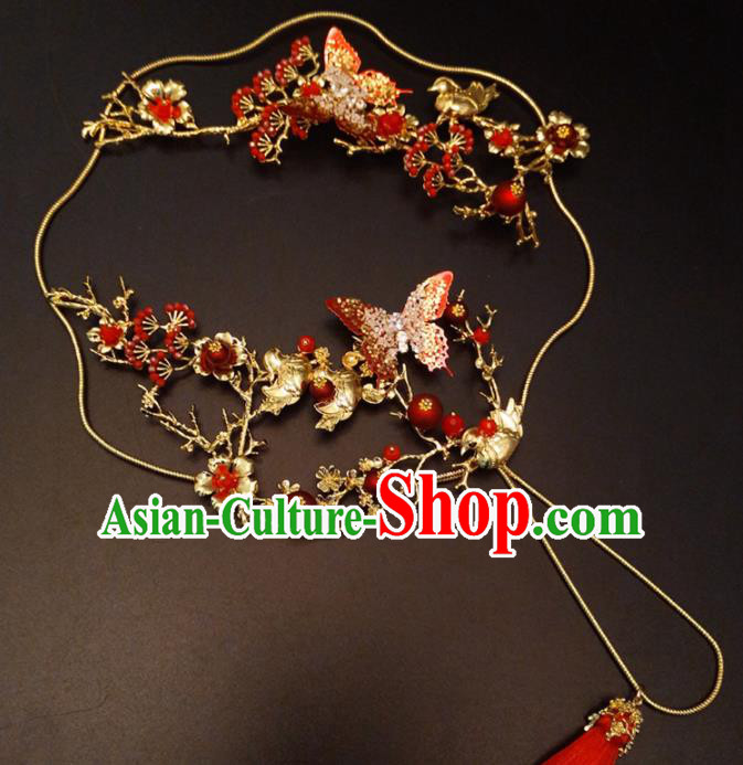 Chinese Traditional Wedding Accessories Classical Bride Crystal Butterfly Palace Fan for Women