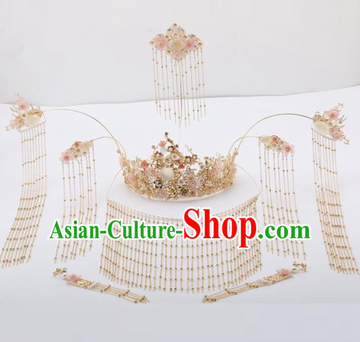 Top Chinese Traditional Wedding Hair Accessories Classical Tassel Phoenix Coronet Hairpins Headdress for Women