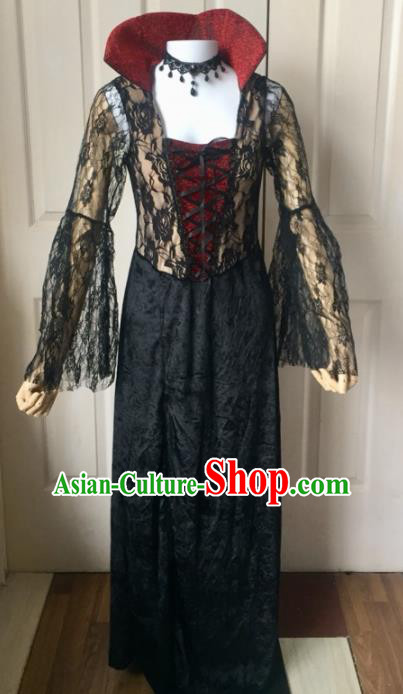 Top Grade Halloween Costumes Fancy Ball Cosplay Gothic Witch Black Lace Dress for Women