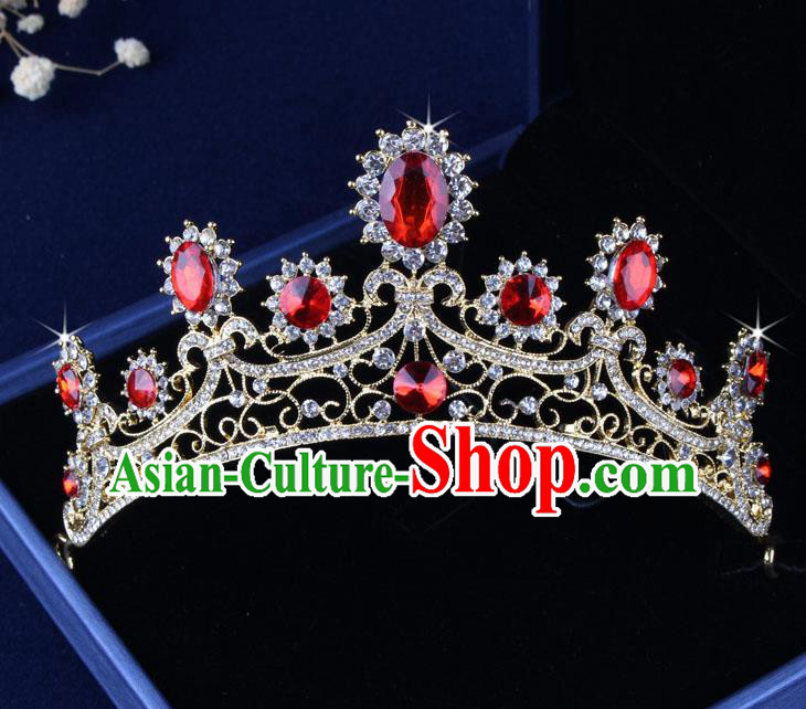 Top Grade Gothic Hair Accessories Princess Red Crystal Royal Crown for Women