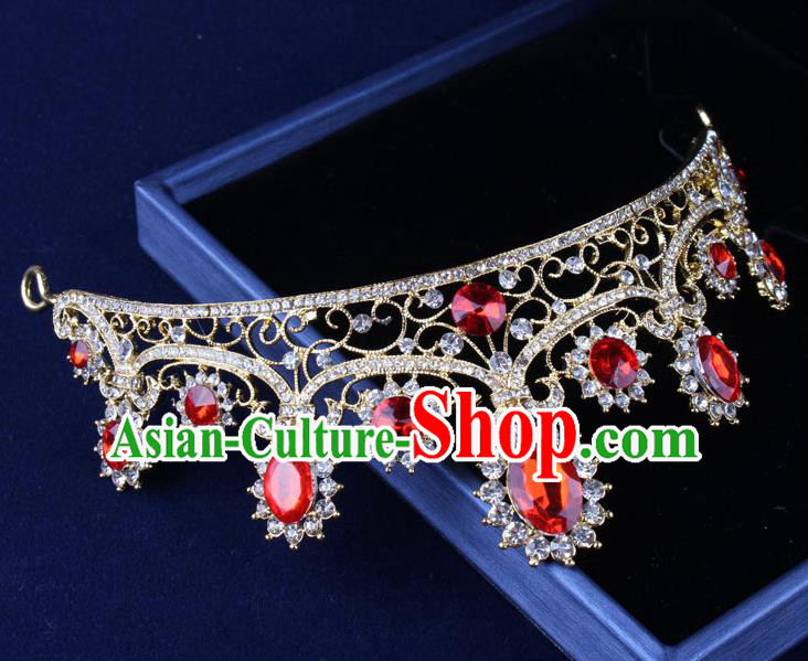 Top Grade Gothic Hair Accessories Princess Red Crystal Royal Crown for Women