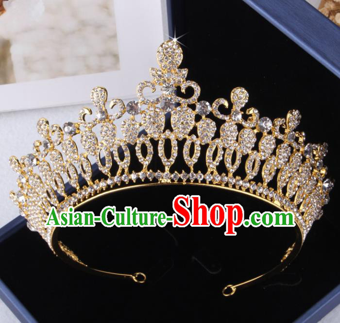 Top Grade Gothic Hair Accessories Catwalks Princess Golden Crystal Royal Crown for Women