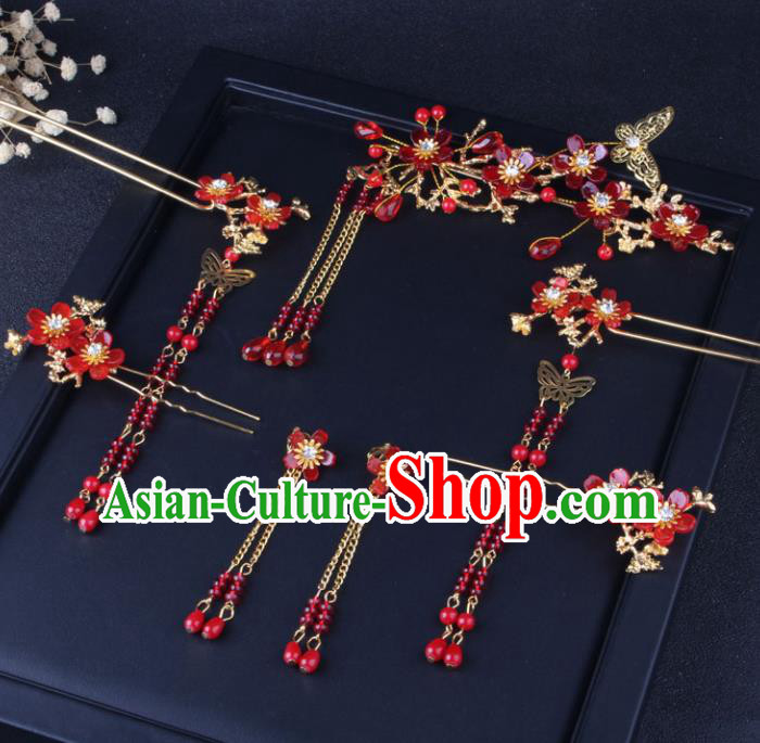 Top Chinese Traditional Hair Accessories Wedding Red Tassel Hair Clips Hairpins for Women