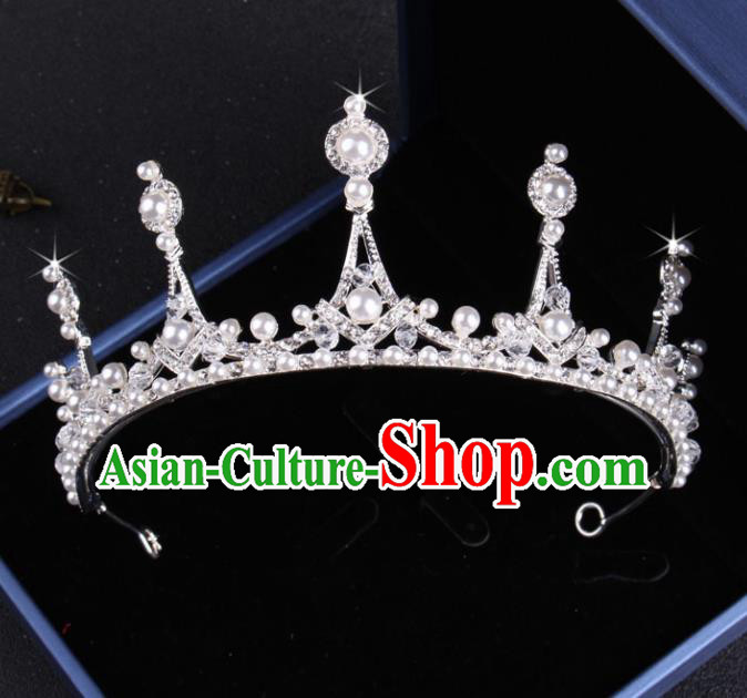 Top Grade Gothic Hair Accessories Catwalks Princess Pearls Royal Crown for Women