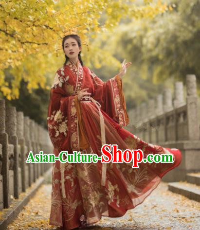 Chinese Ancient Drama Palace Lady Wedding Red Hanfu Dress Traditional Jin Dynasty Princess Replica Costumes for Women