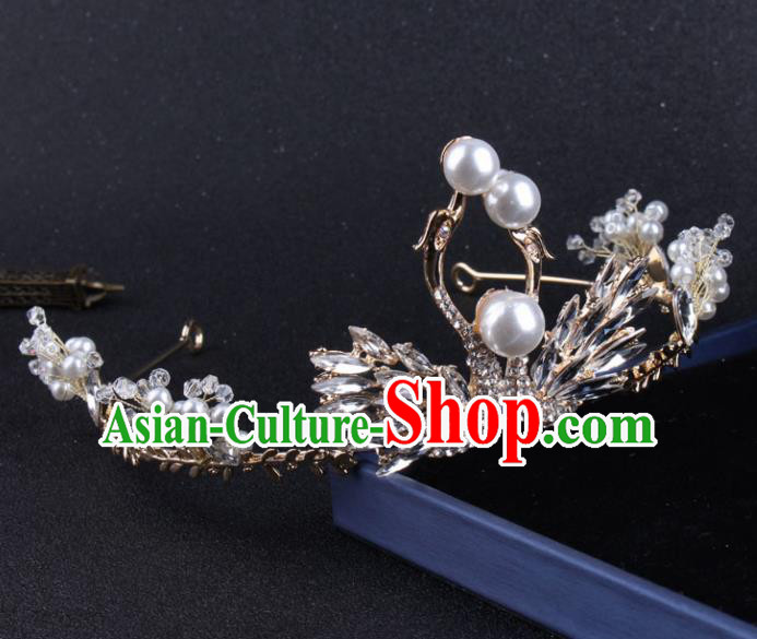 Top Grade Baroque Hair Accessories Catwalks Princess Crystal Swan Pearls Royal Crown for Women