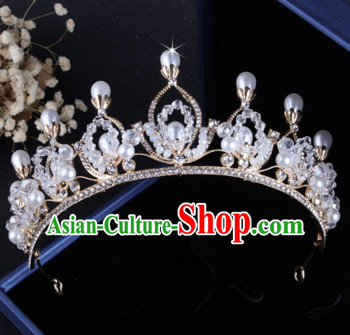 Top Grade Baroque Hair Accessories Catwalks Princess Crystal Pearls Royal Crown for Women