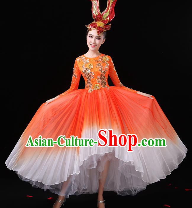 Top Grade Stage Show Costumes Modern Dance Chorus Red Dress for Women