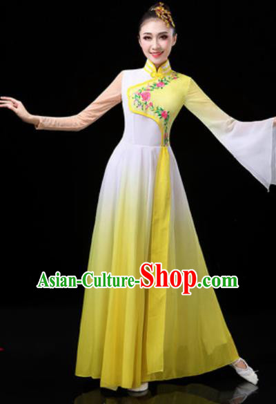 Chinese Traditional Classical Dance Costumes Group Dance Umbrella Dance Yellow Dress for Women
