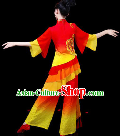 Chinese Traditional Folk Dance Costumes Fan Dance Yangko Group Dance Red Dress for Women
