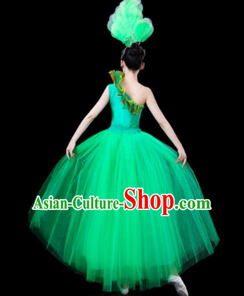 Top Grade Stage Show Chorus Costumes Group Dance Modern Dance Green Veil Dress for Women