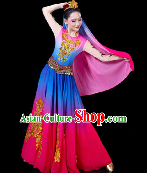 Chinese Ethnic Costumes Traditional Uyghur Nationality Folk Dance Dress for Women