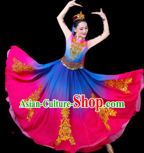 Chinese Ethnic Costumes Traditional Uyghur Nationality Folk Dance Dress for Women