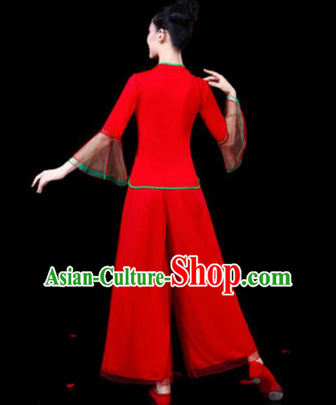 Chinese Traditional Folk Dance Costumes Fan Dance Yangko Drum Dance Red Mandarin Sleeve Clothing for Women