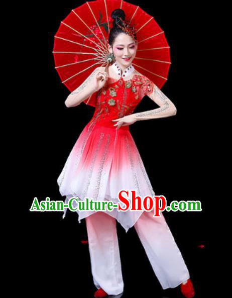 Chinese Classical Dance Costumes Traditional Umbrella Dance Red Dress for Women