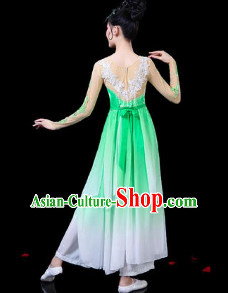 Chinese Classical Dance Costumes Traditional Umbrella Dance Green Dress for Women