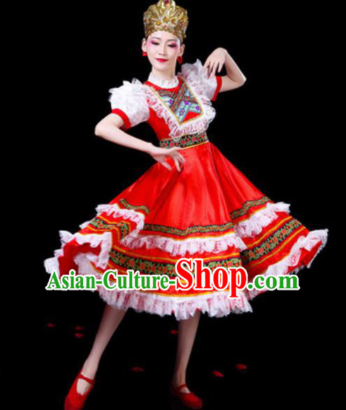 Top Grade Stage Show Chorus Costumes Group Dance Modern Dance Russia Court Red Dress for Women