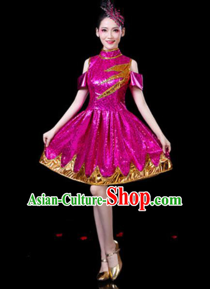 Top Grade Stage Show Chorus Costumes Group Dance Modern Dance Rosy Bubble Dress for Women