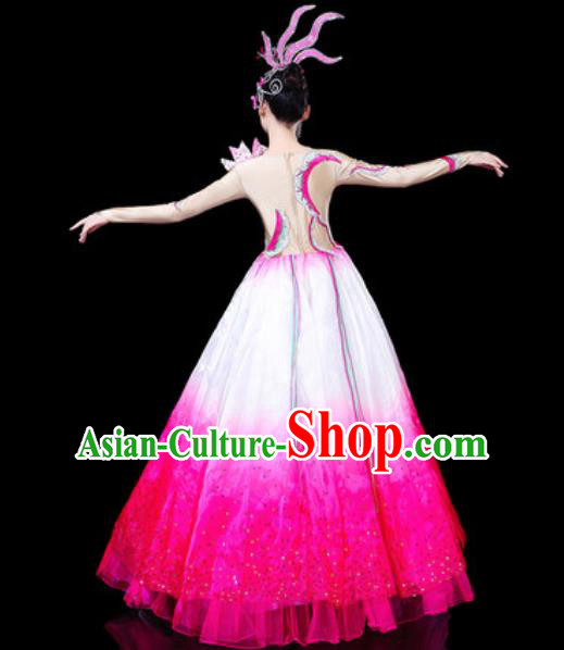Top Grade Stage Show Chorus Costumes Modern Dance Group Dance Rosy Dress for Women