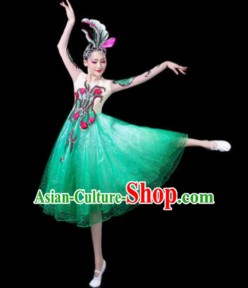 Top Grade Stage Show Chorus Costumes Modern Dance Group Dance Green Dress for Women
