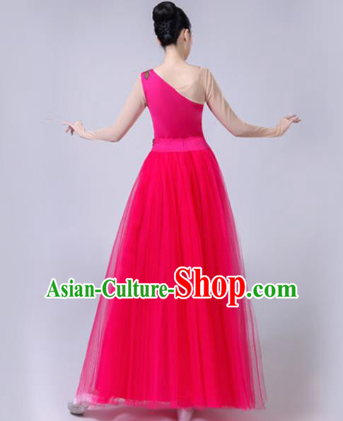 Top Grade Stage Show Chorus Costumes Modern Dance Embroidered Peony Rosy Long Dress for Women