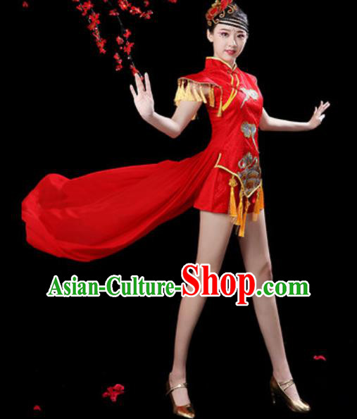 Chinese Traditional Folk Dance Yangko Dance Costumes Drum Dance Red Clothing for Women