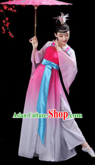 Chinese Classical Dance Umbrella Dance Pink Dress Traditional Chorus Costumes for Women