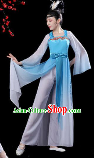 Chinese Classical Dance Umbrella Dance Blue Dress Traditional Chorus Costumes for Women