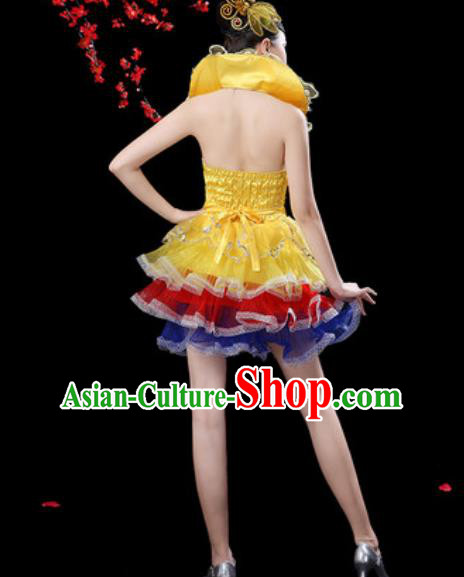 Top Grade Stage Show Costumes Modern Dance Chorus Golden Bubble Short Dress for Women