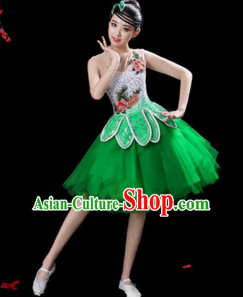 Top Grade Stage Show Costumes Modern Dance Chorus Green Veil Short Dress for Women