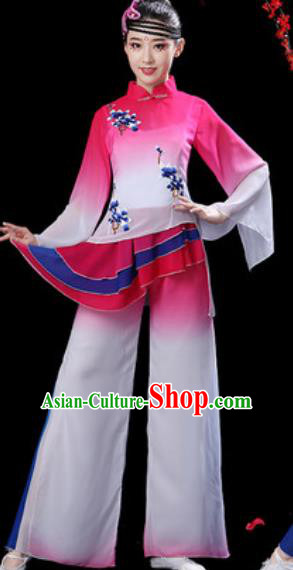 Chinese Folk Dance Yangko Dance Costumes Traditional Drum Dance Fan Dance Rosy Clothing for Women