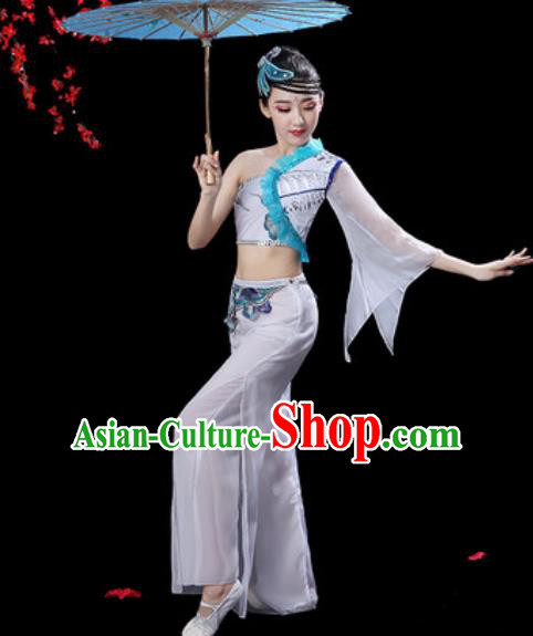 Traditional Chinese Folk Dance Single Sleeve Costumes Fan Dance Yangko Dance White Clothing for Women