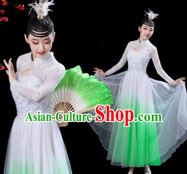 Chinese Classical Dance Chorus Green Dress Traditional Umbrella Dance Fan Dance Costumes for Women