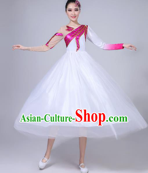 Top Grade Chorus Stage Show Costumes Group Dance Modern Dance White Veil Dress for Women