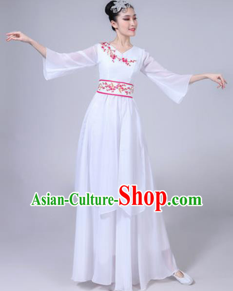 Chinese Classical Dance White Dress Traditional Chorus Umbrella Dance Fan Dance Costumes for Women