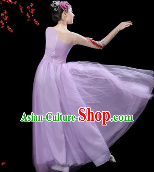 Professional Modern Dance Costumes Stage Show Chorus Group Dance Lilac Dress for Women