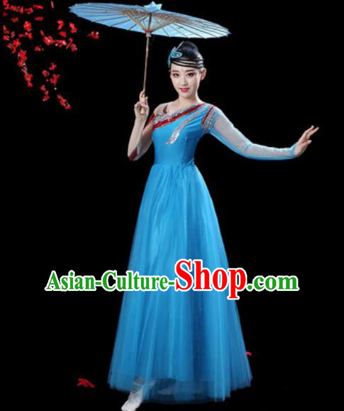 Professional Modern Dance Costumes Stage Show Chorus Group Dance Blue Dress for Women