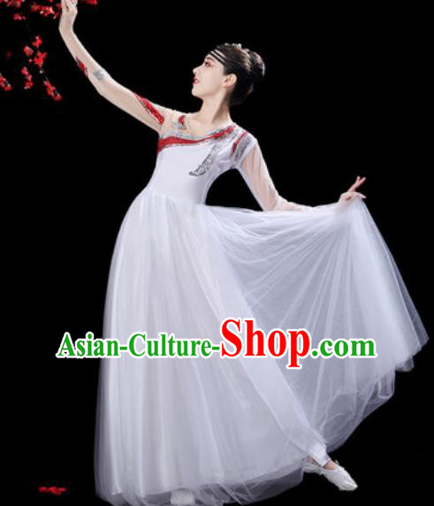 Professional Modern Dance Costumes Stage Show Chorus Group Dance White Dress for Women