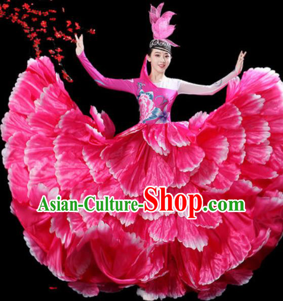 Top Grade Stage Show Group Dance Costumes Modern Dance Chorus Rosy Peony Dress for Women