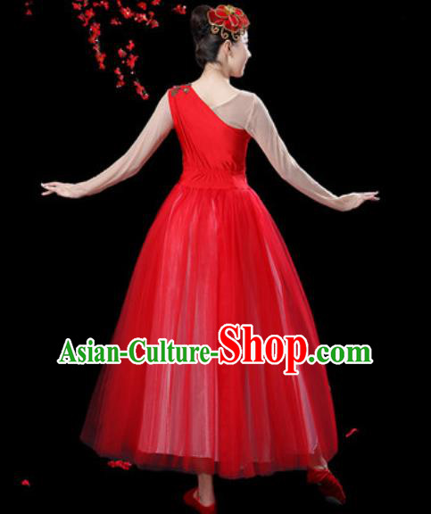 Top Grade Chorus Stage Show Group Dance Costumes Modern Dance Red Veil Dress for Women