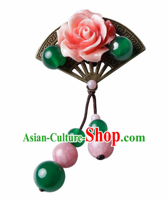 Chinese Traditional Jewelry Accessories National Hanfu Pink Rose Brooch for Women