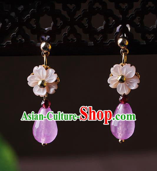 Chinese Traditional Jewelry Accessories National Hanfu Rose Chalcedony Earrings for Women