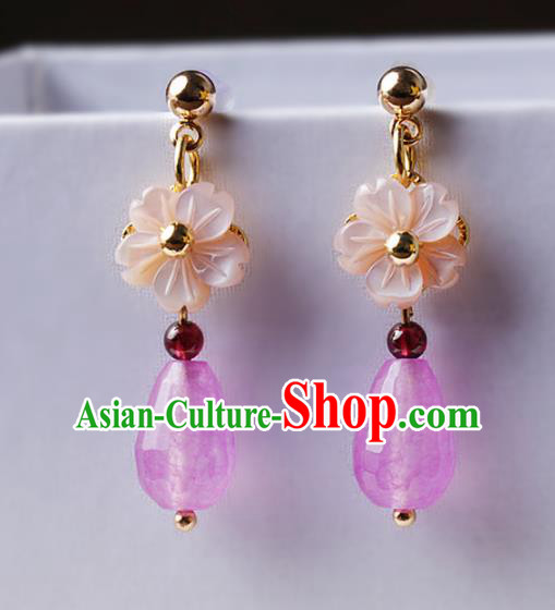 Chinese Traditional Jewelry Accessories National Hanfu Rose Chalcedony Earrings for Women